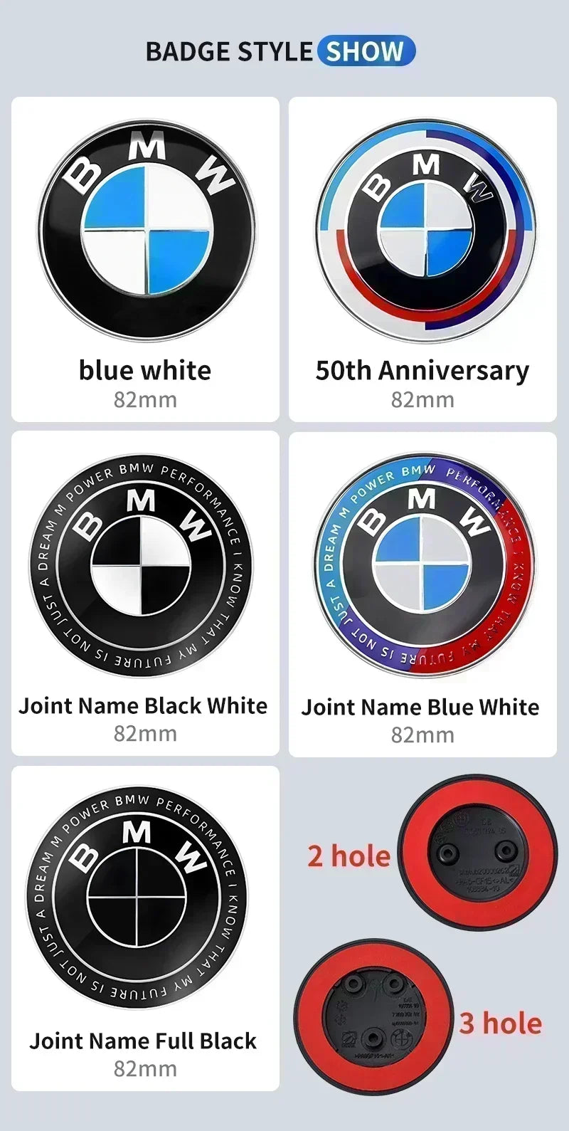 BMW Aluminum Badge – 82mm (2-Hole / 3-Hole)