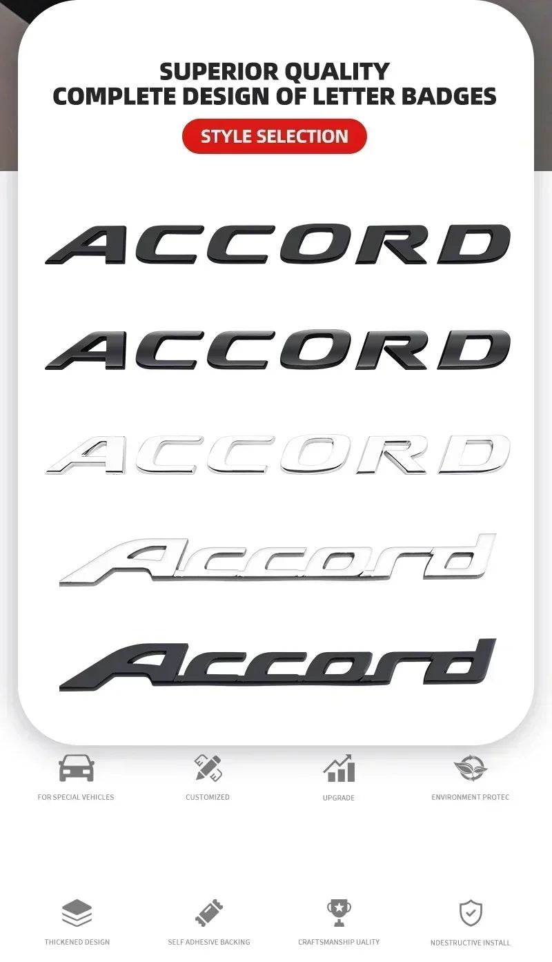 Honda Accord 3D Chrome Letter Badge Emblem