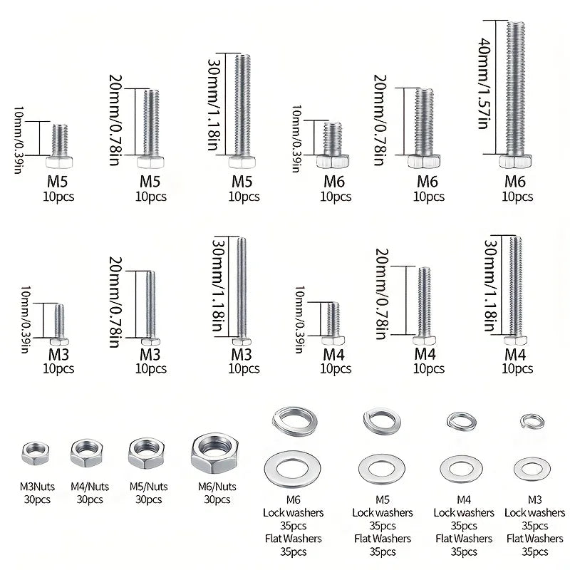 520-Piece Set M3M4M5M6 Stainless Steel Bolts Kit