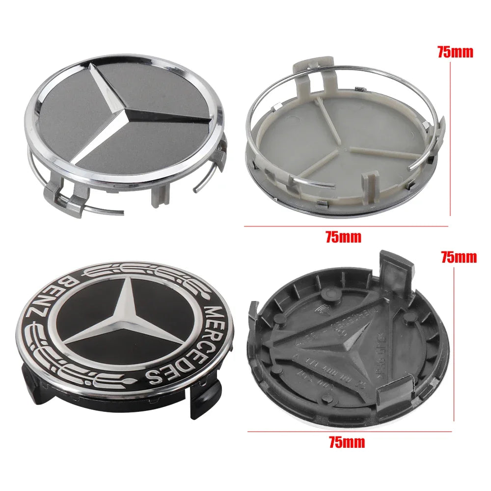 Mercedes-Benz 75mm Wheel Hub Center Cap Set (4-Piece)