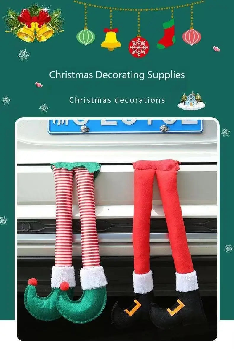 Christmas Elf and Santa Legs Car Accessories