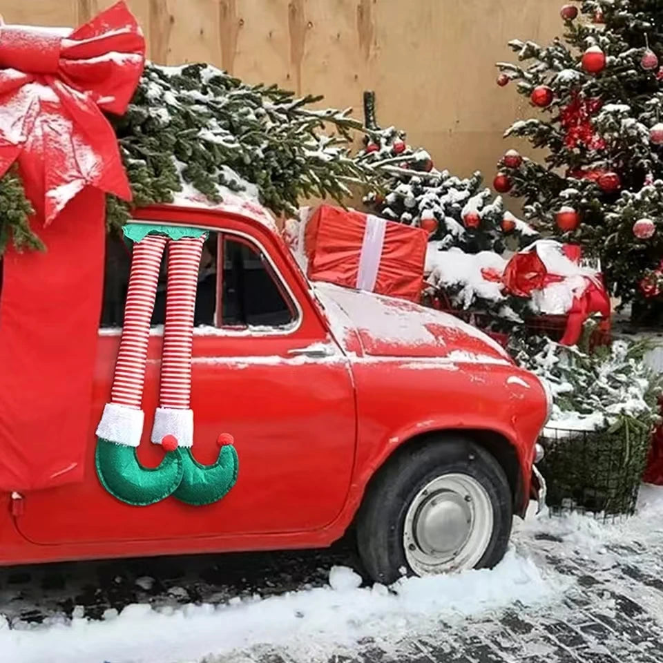Christmas Elf and Santa Legs Car Accessories
